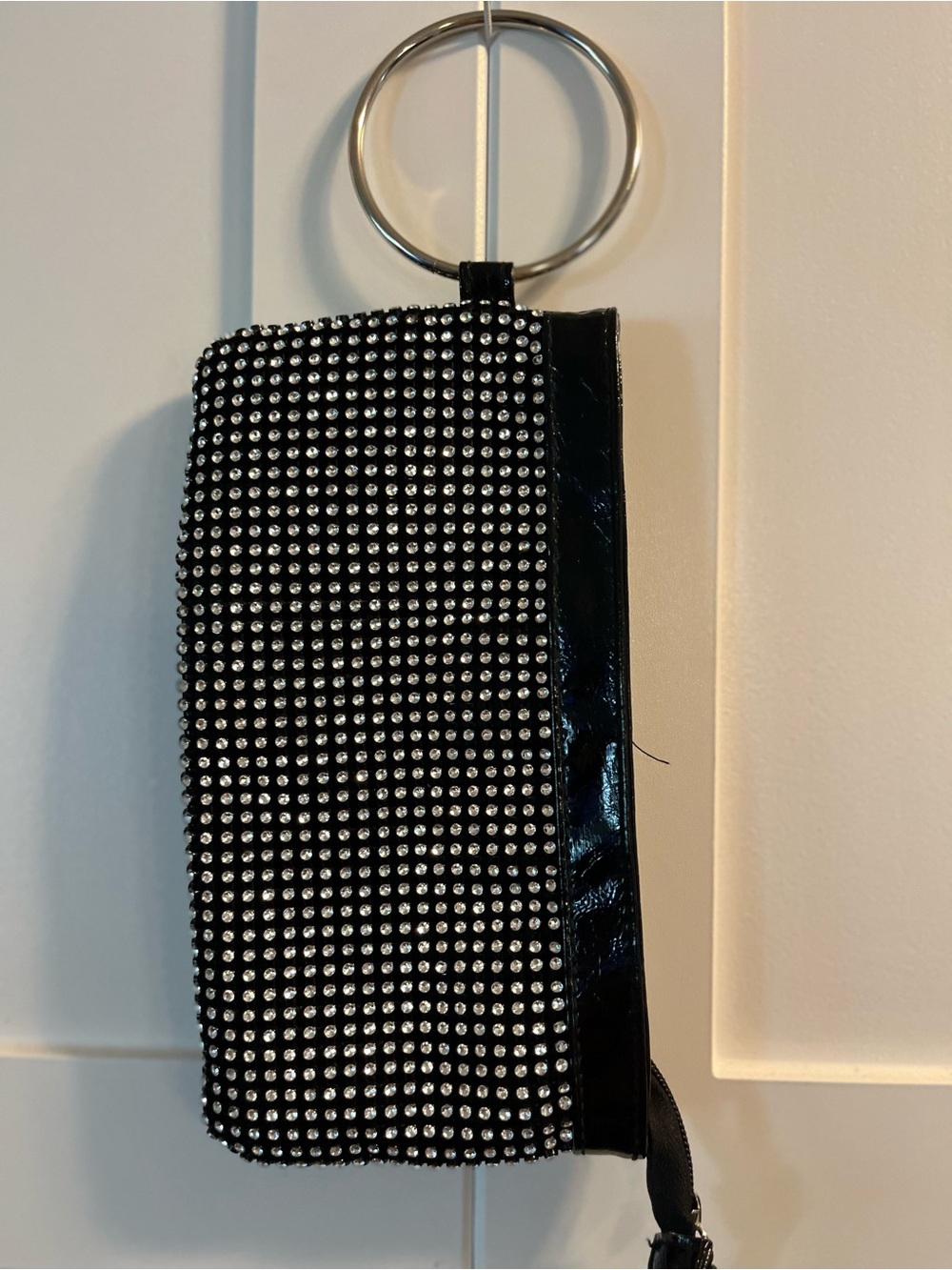 Women's Rhinestone Zip Wristlet Keychain - Black
